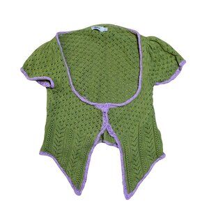 Urban Outfitters Green Purple Knit Cardigan Womens Medium 100% Cotton Cute Color